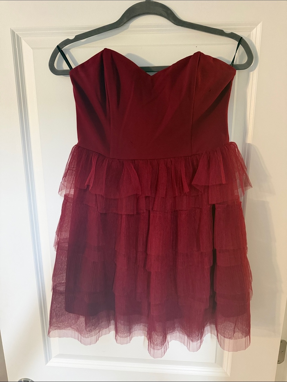 Lulu's Burgundy Strapless Tiered Tulle Party Dress